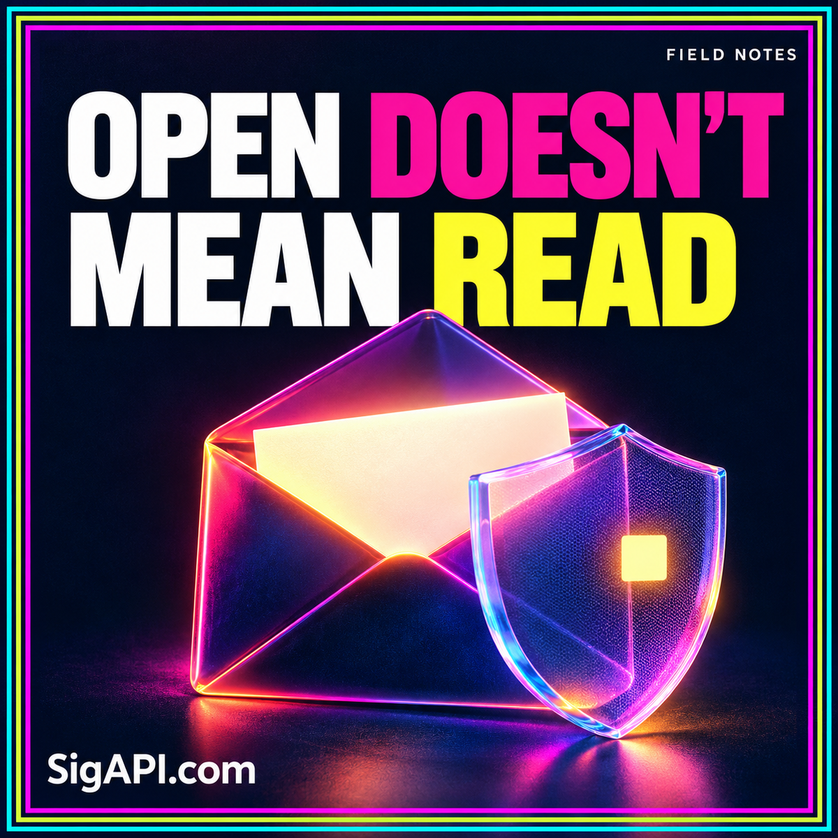 Privacy Changes the Signal: neon typography and an envelope and privacy shield, with SigAPI.com branding.